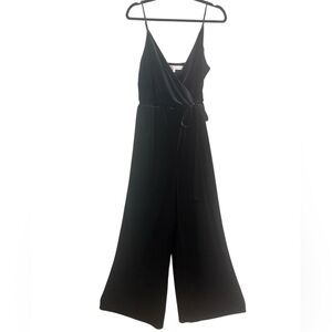 REBECCA MINKOFF Black Velvet Jumpsuit Wide Leg Spaghetti Strap‎ Faux Wrap